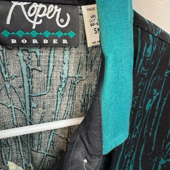 Vintage Roper Border Size Small Button Down Shirt Turquoise Black Aztec Western - Picture 6 of 6